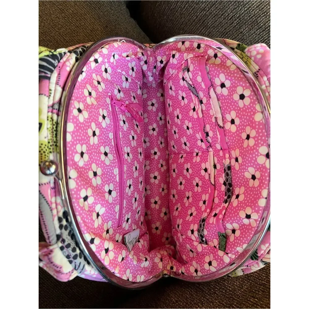 Vera Bradley Priscilla Pink Quilted Floral Kiss-Lock Tote in Pink and Green